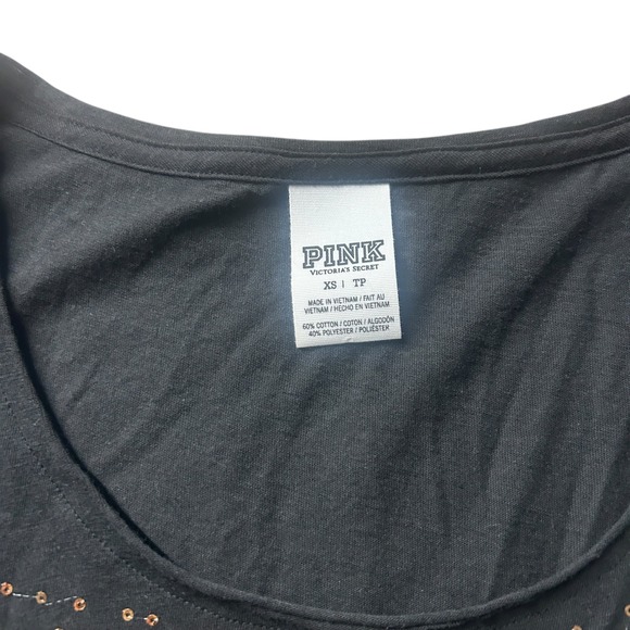 Y2K PINK Victoria's Secret Black Sequin Graphic‎ Tee Shirt XS - Picture 3 of 4
